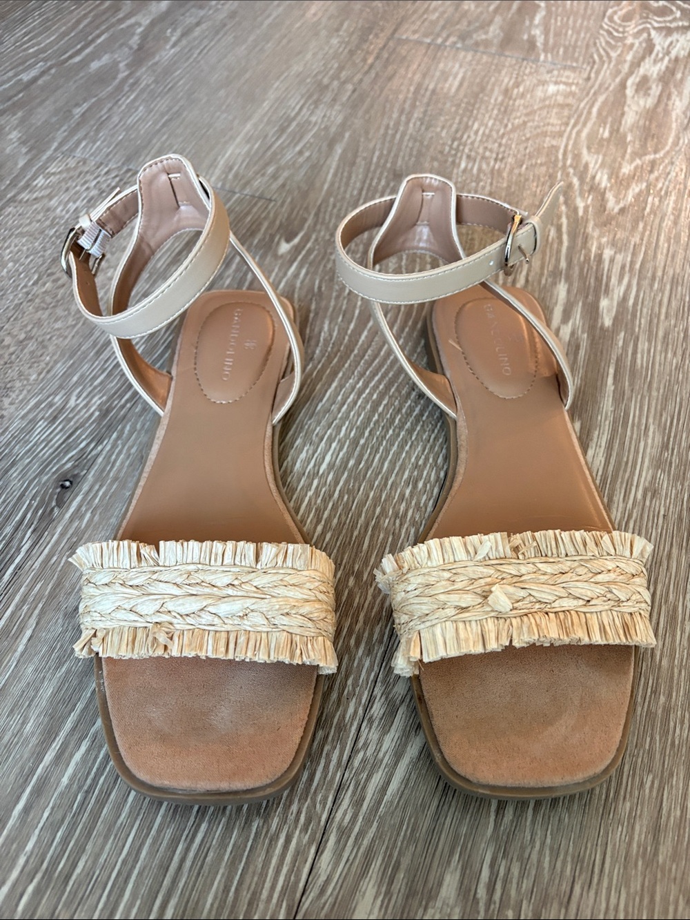Bandolino Beige Raffia Strap Ankle Sandals